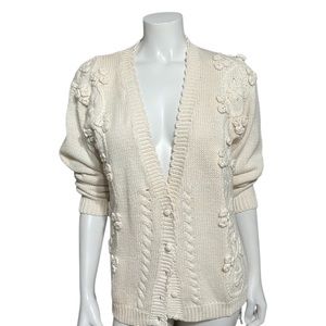 Vintage Joyce Cream Ramie | Cotton Chunky Knit Cardigan